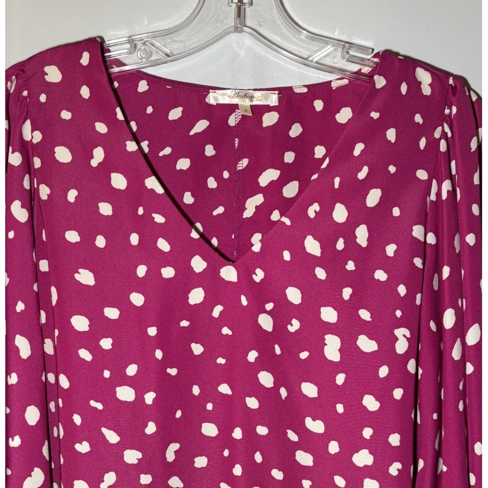 Andree by Unit Blouse Womens Small Magenta Polka Dot Flutter Sleeve - Picture 2 of 6